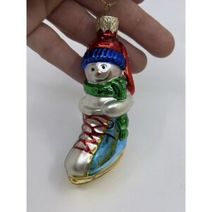 LAO-MAI Glass Snowman Skate Ornament Merry Christmas!